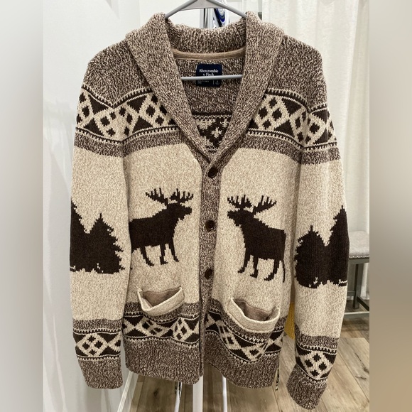 Abercrombie & Fitch Other - Abercrombie & Fitch Brown and Cream Shawl-Collar Moose Cardigan